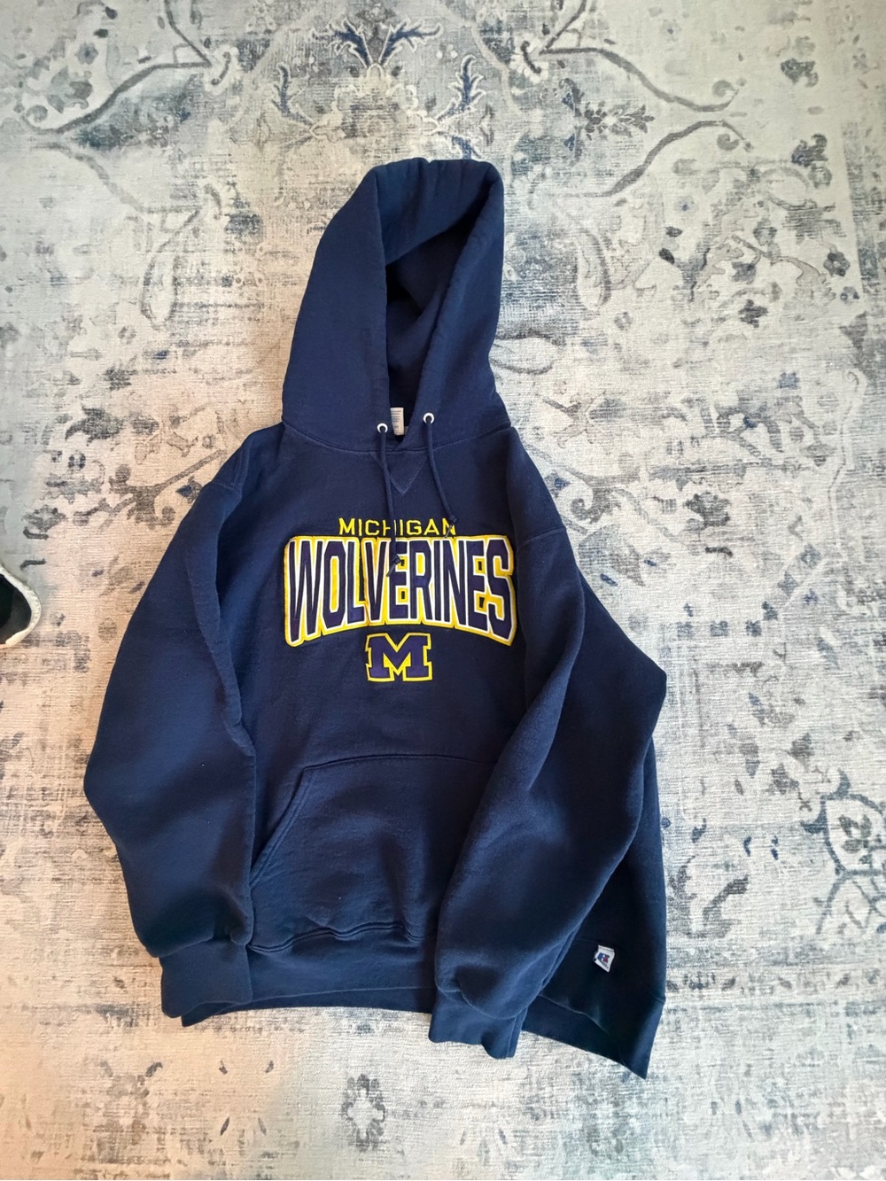 Russell Athletic Navy Michigan Wolverines Crewneck Hoodie with Yellow Logo